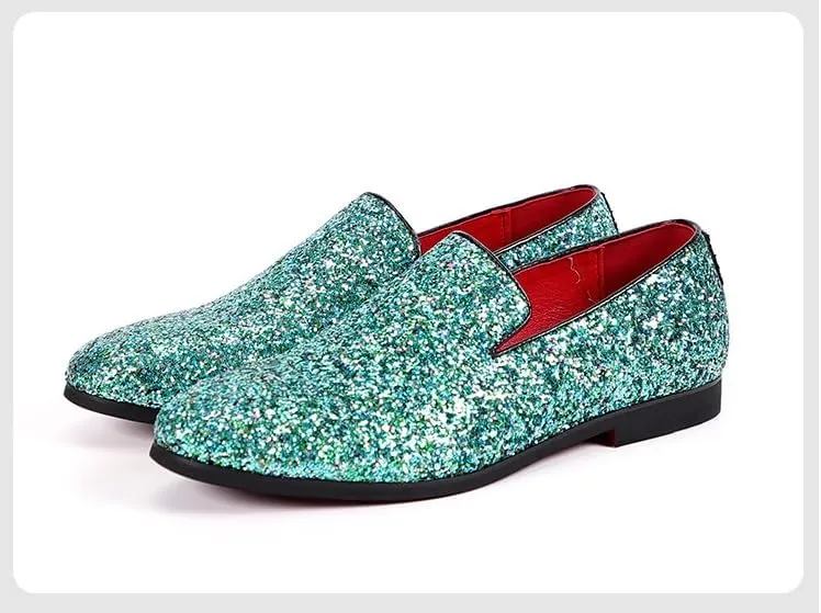 Men's Loafers Shoes Pointed Toe Shiny PU Leather Smoking Shoes Lightweight Flat Heel Flexible Walking Outdoor Slip On