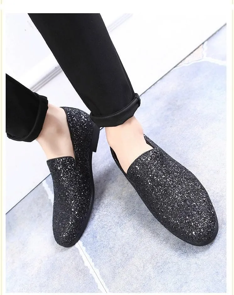 Men's Loafers Shoes Pointed Toe Shiny PU Leather Smoking Shoes Lightweight Flat Heel Flexible Walking Outdoor Slip On