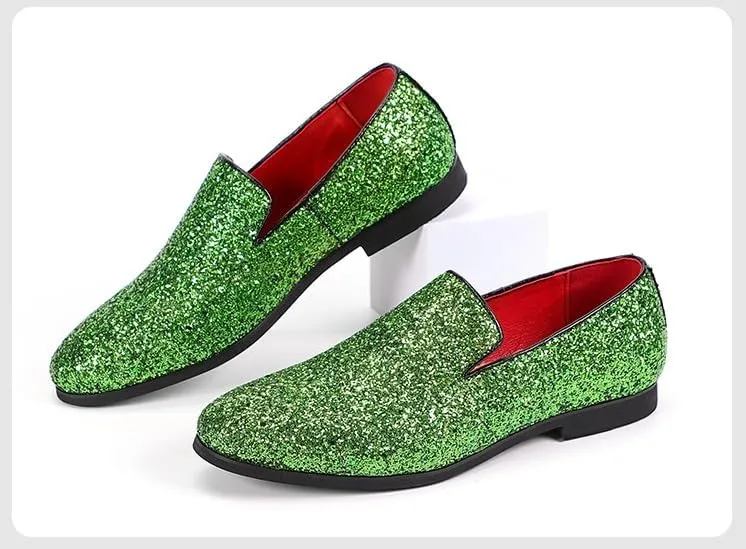 Men's Loafers Shoes Pointed Toe Shiny PU Leather Smoking Shoes Lightweight Flat Heel Flexible Walking Outdoor Slip On