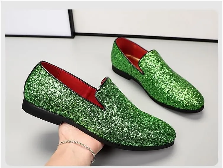Men's Loafers Shoes Pointed Toe Shiny PU Leather Smoking Shoes Lightweight Flat Heel Flexible Walking Outdoor Slip On