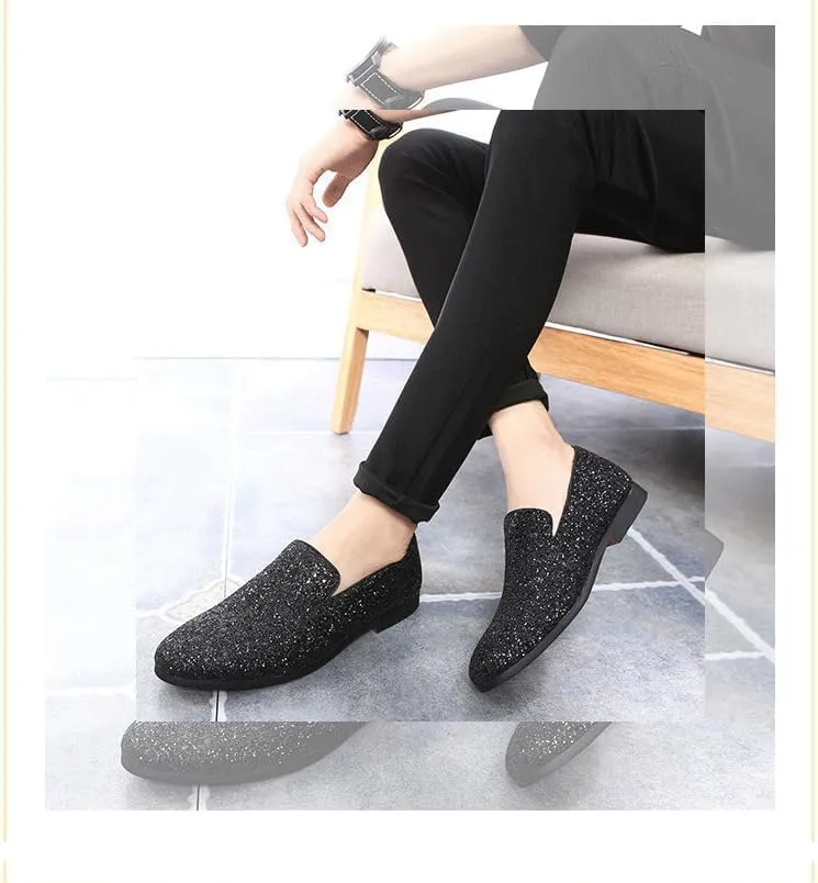 Men's Loafers Shoes Pointed Toe Shiny PU Leather Smoking Shoes Lightweight Flat Heel Flexible Walking Outdoor Slip On