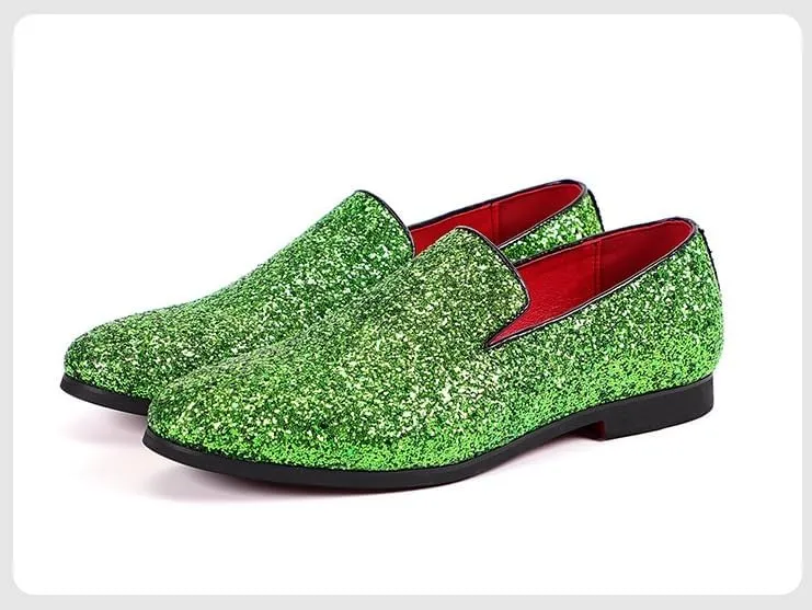 Men's Loafers Shoes Pointed Toe Shiny PU Leather Smoking Shoes Lightweight Flat Heel Flexible Walking Outdoor Slip On