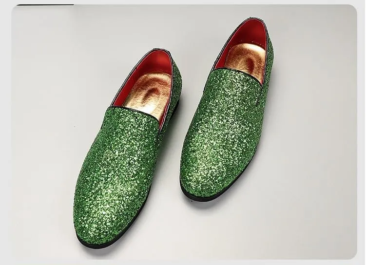 Men's Loafers Shoes Pointed Toe Shiny PU Leather Smoking Shoes Lightweight Flat Heel Flexible Walking Outdoor Slip On