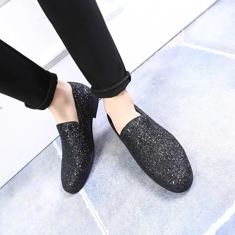 Men's Loafers Shoes Pointed Toe Shiny PU Leather Smoking Shoes Lightweight Flat Heel Flexible Walking Outdoor Slip On