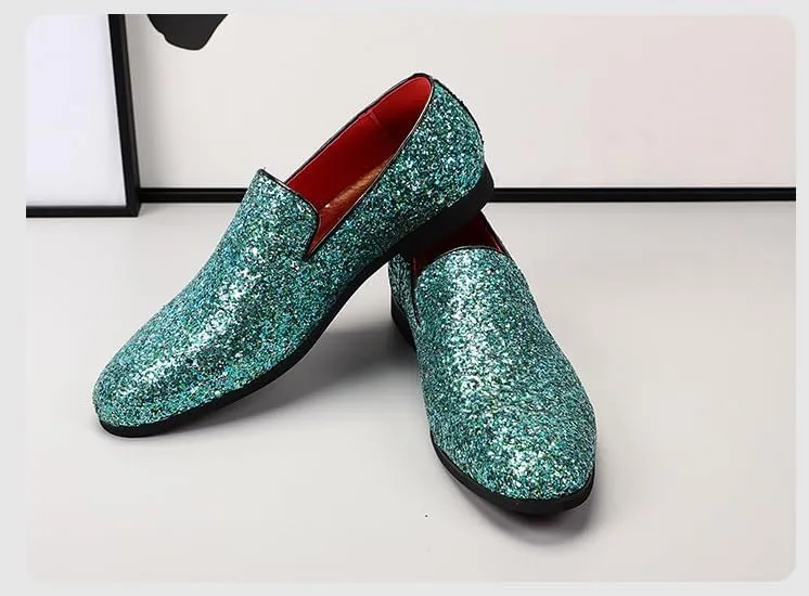 Men's Loafers Shoes Pointed Toe Shiny PU Leather Smoking Shoes Lightweight Flat Heel Flexible Walking Outdoor Slip On