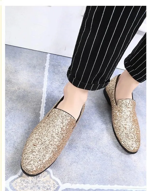 Men's Loafers Shoes Pointed Toe Shiny PU Leather Smoking Shoes Lightweight Flat Heel Flexible Walking Outdoor Slip On