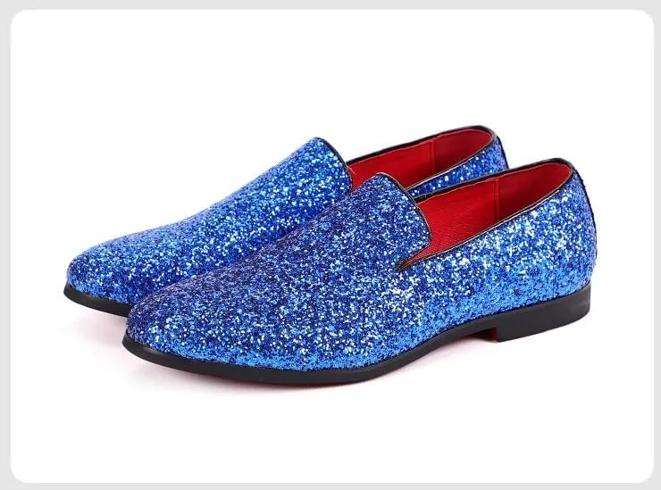 Men's Loafers Shoes Pointed Toe Shiny PU Leather Smoking Shoes Lightweight Flat Heel Flexible Walking Outdoor Slip On