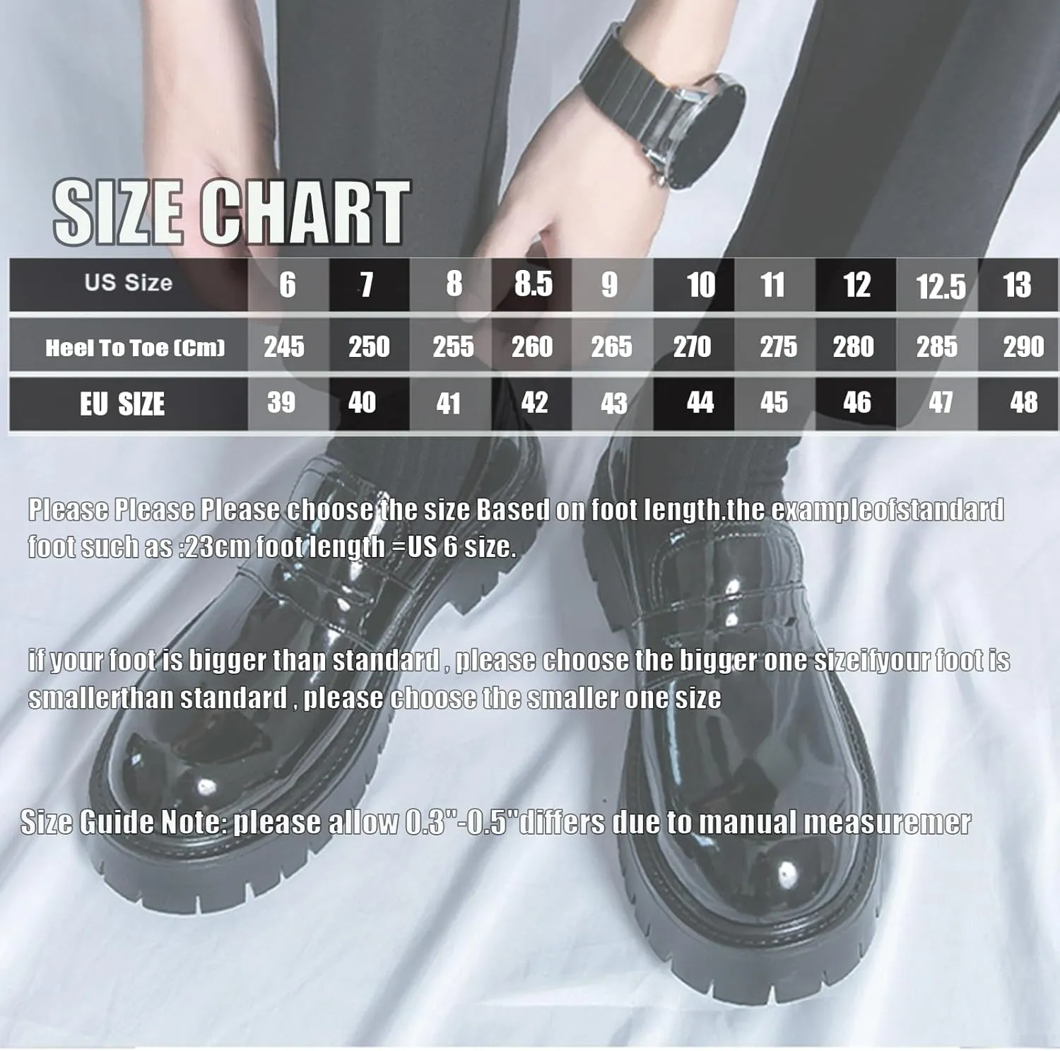 Men's Patent Leather Platform Lug Sole Slip on Penny Loafers Classic Round Toe Chunky Business Casual Formal Dress Derby Shoes