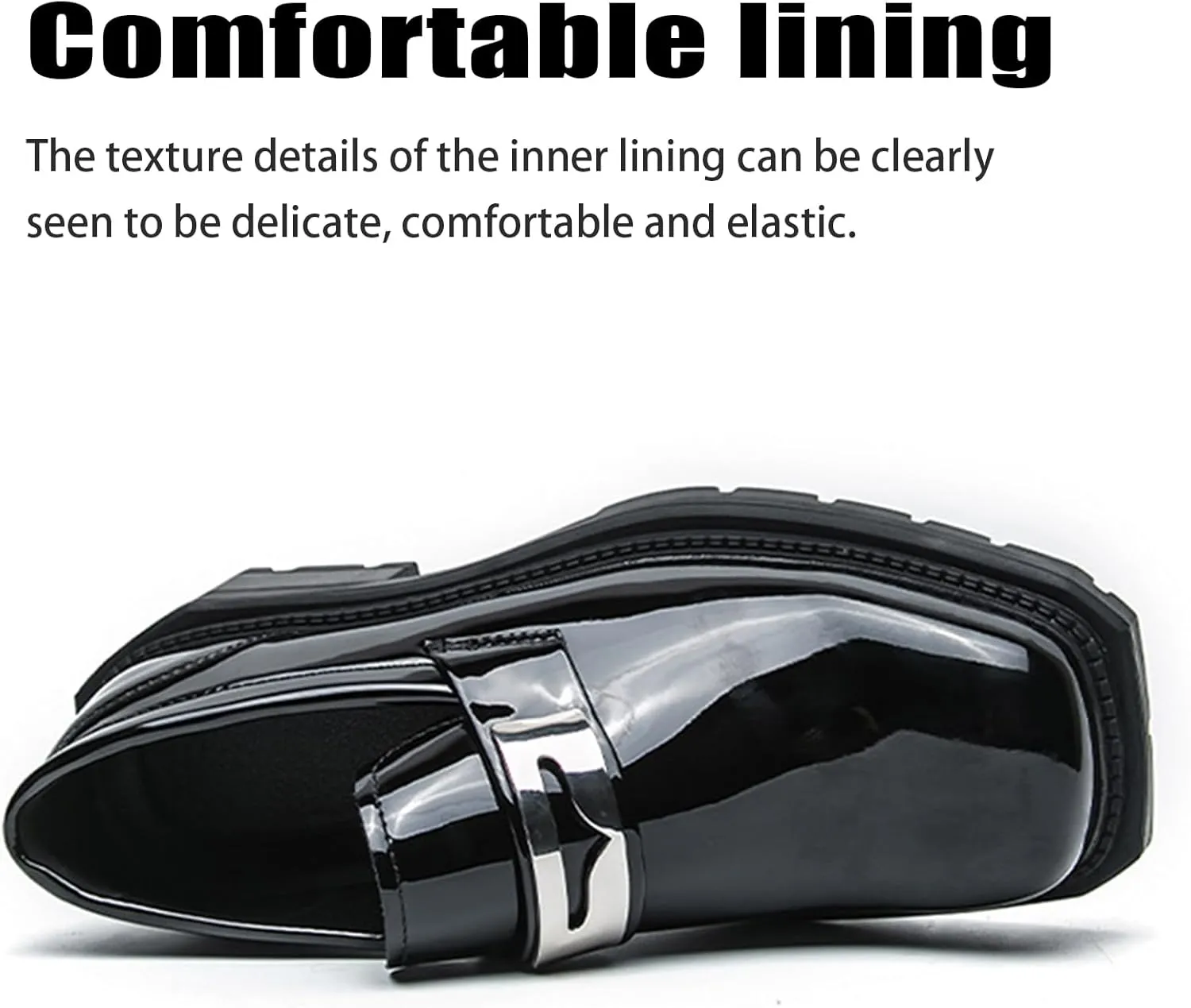 Men's Patent Leather Square Toe Platform Loafers Classic Slip-on Comfort Anti-Slip Lug Sole Low Chunky Heel Gothic Loafers for Business Work Driving Dress Casual Shoes