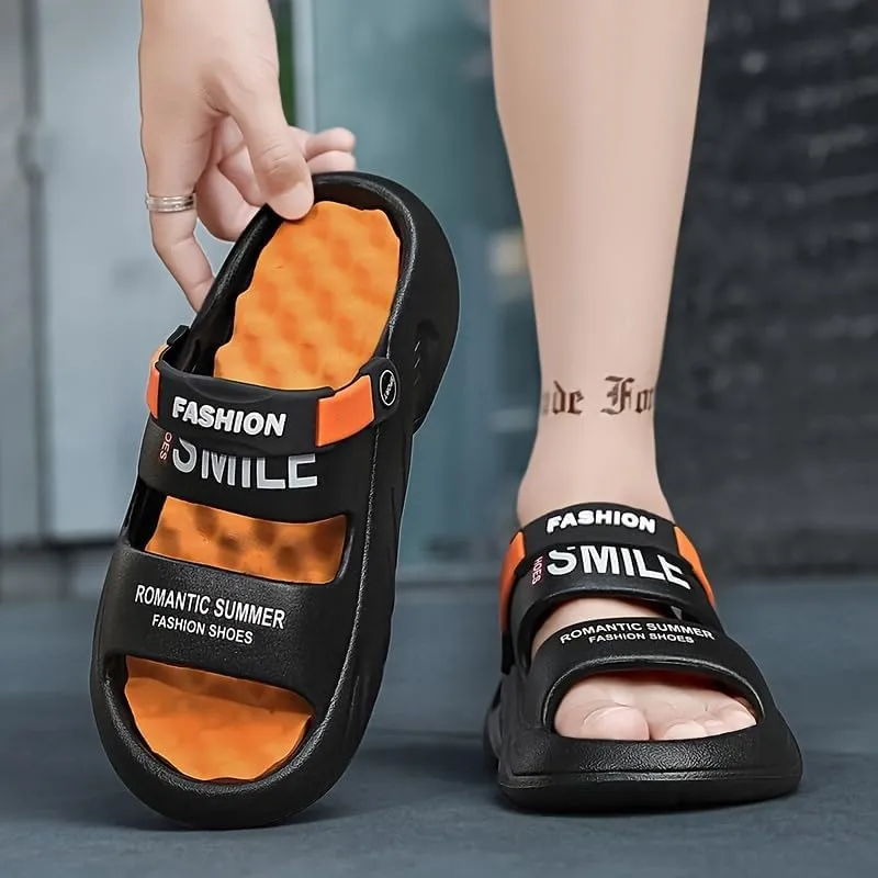 Men's Sandals Trendy Street Style Color Block Open Toe Breathable Chunky Slippers, Comfy Non Slip Durable EVA Anti Odor Slides, Men's Summer Sandals Slippers