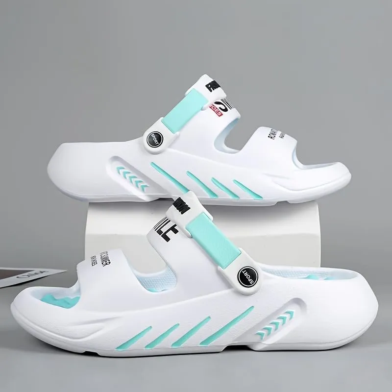 Men's Sandals Trendy Street Style Color Block Open Toe Breathable Chunky Slippers, Comfy Non Slip Durable EVA Anti Odor Slides, Men's Summer Sandals Slippers