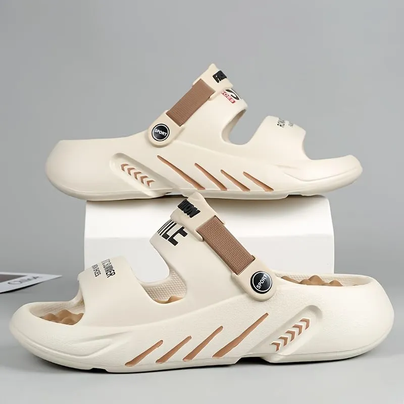 Men's Sandals Trendy Street Style Color Block Open Toe Breathable Chunky Slippers, Comfy Non Slip Durable EVA Anti Odor Slides, Men's Summer Sandals Slippers