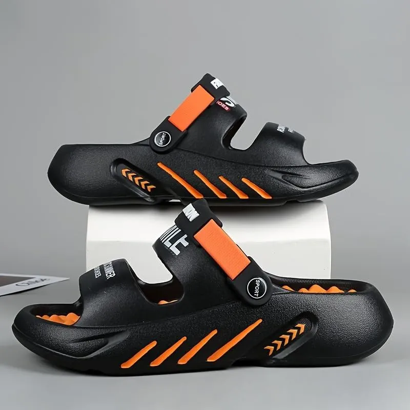 Men's Sandals Trendy Street Style Color Block Open Toe Breathable Chunky Slippers, Comfy Non Slip Durable EVA Anti Odor Slides, Men's Summer Sandals Slippers