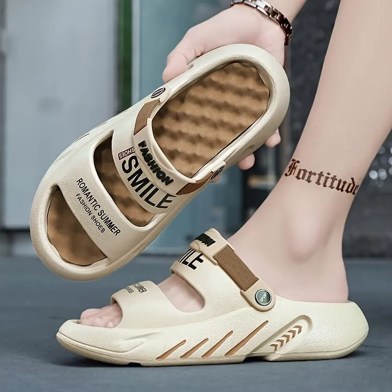 Men's Sandals Trendy Street Style Color Block Open Toe Breathable Chunky Slippers, Comfy Non Slip Durable EVA Anti Odor Slides, Men's Summer Sandals Slippers