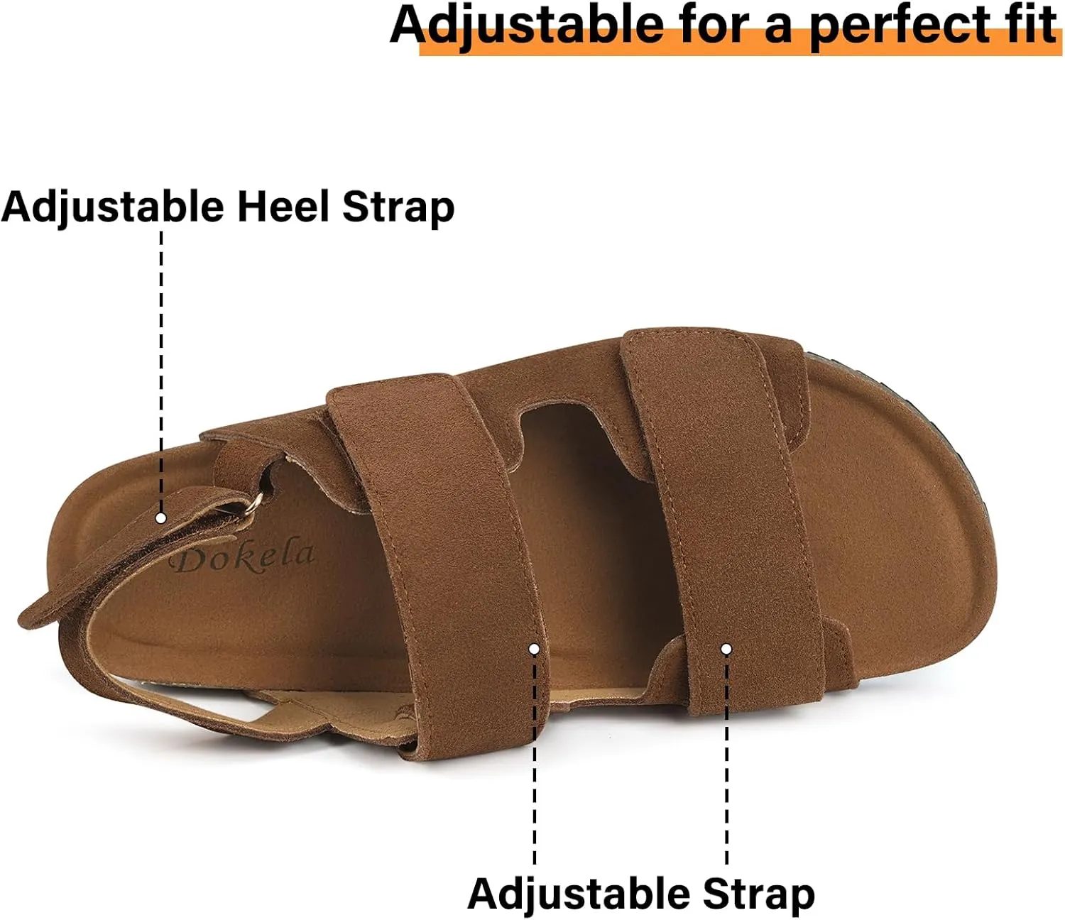 Mens Womens Cork Footbed Sandals Suede Leather Flat Sandals Arch Support Orthotic Summer Slip on Open Toe Outdoor Slide Shoes with Adjustable Double Strap & Back Strap