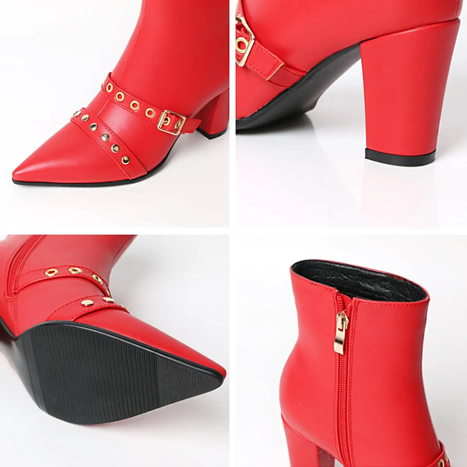 MEOTINA Gold High Heels for Women Kitten Heel Pointed Toe Short Womens Booties Buckle High Heeled Ankle Metallic Shoes