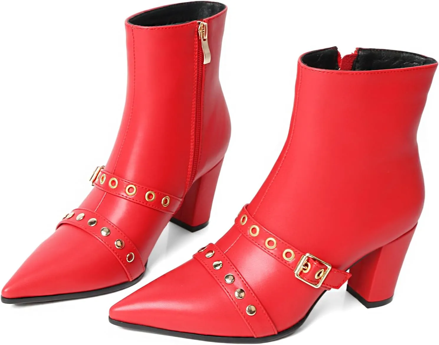 MEOTINA Gold High Heels for Women Kitten Heel Pointed Toe Short Womens Booties Buckle High Heeled Ankle Metallic Shoes