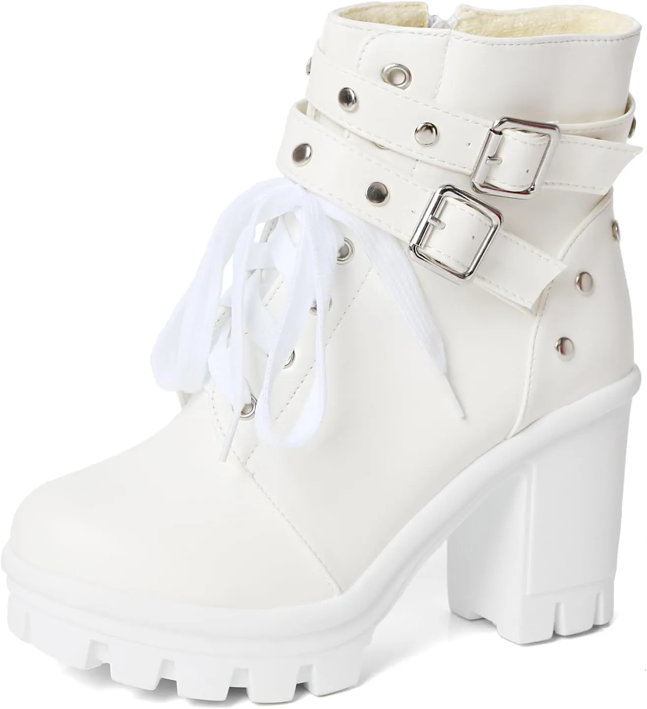 MEOTINA Goth Platform Boots Chunky High Heels Ankle Boots Lace Buckle Gothic Cosplay Booties Zipper Punk Shoes