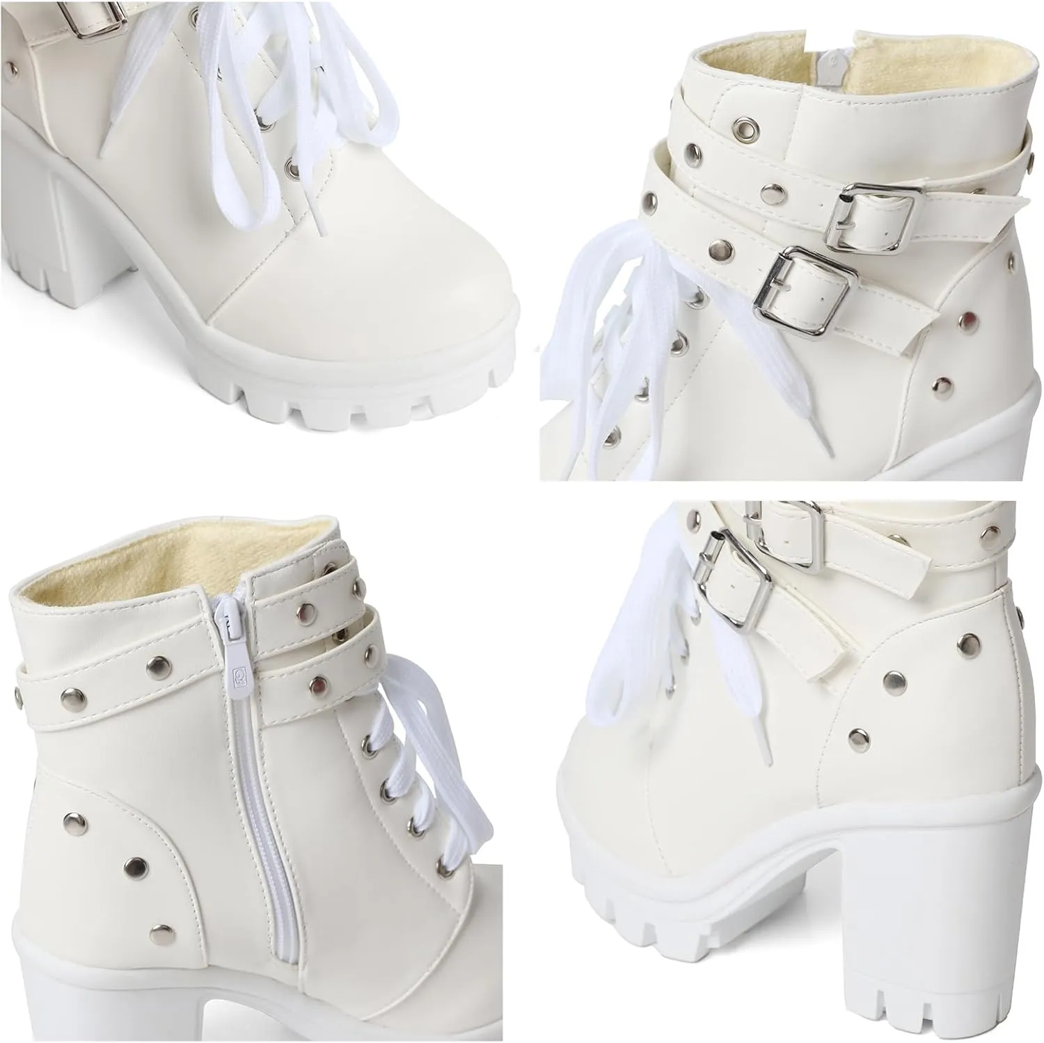 MEOTINA Goth Platform Boots Chunky High Heels Ankle Boots Lace Buckle Gothic Cosplay Booties Zipper Punk Shoes