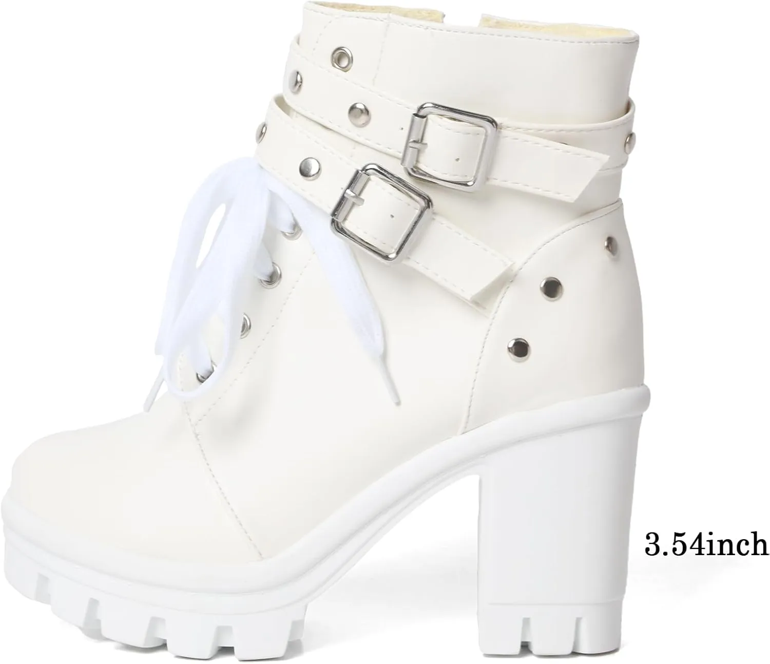 MEOTINA Goth Platform Boots Chunky High Heels Ankle Boots Lace Buckle Gothic Cosplay Booties Zipper Punk Shoes