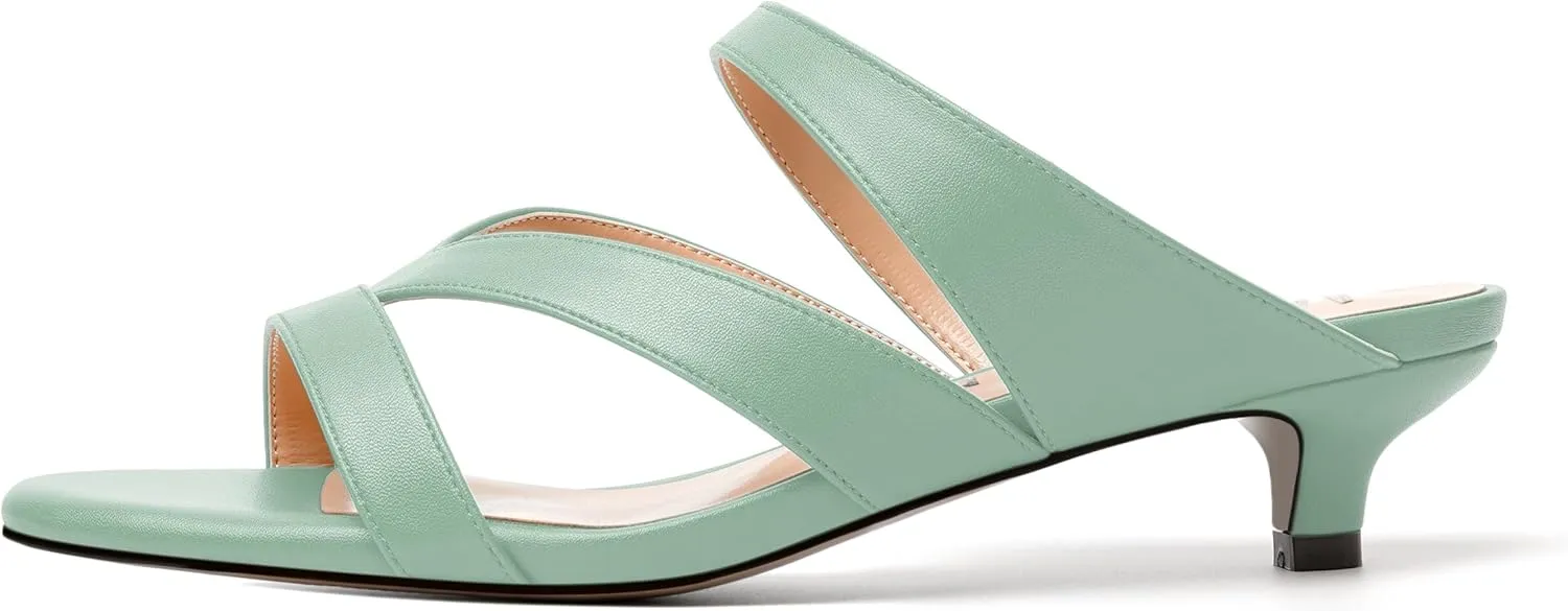 MERRORI Womens Matte Casual Open Toe Slip On Evening Slingback Kitten Low Heel Heeled Sandals 1.5 Inch