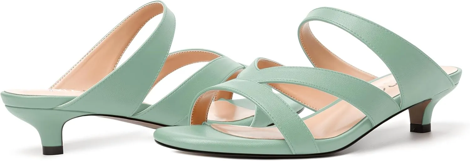MERRORI Womens Matte Casual Open Toe Slip On Evening Slingback Kitten Low Heel Heeled Sandals 1.5 Inch