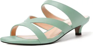 MERRORI Womens Matte Casual Open Toe Slip On Evening Slingback Kitten Low Heel Heeled Sandals 1.5 Inch