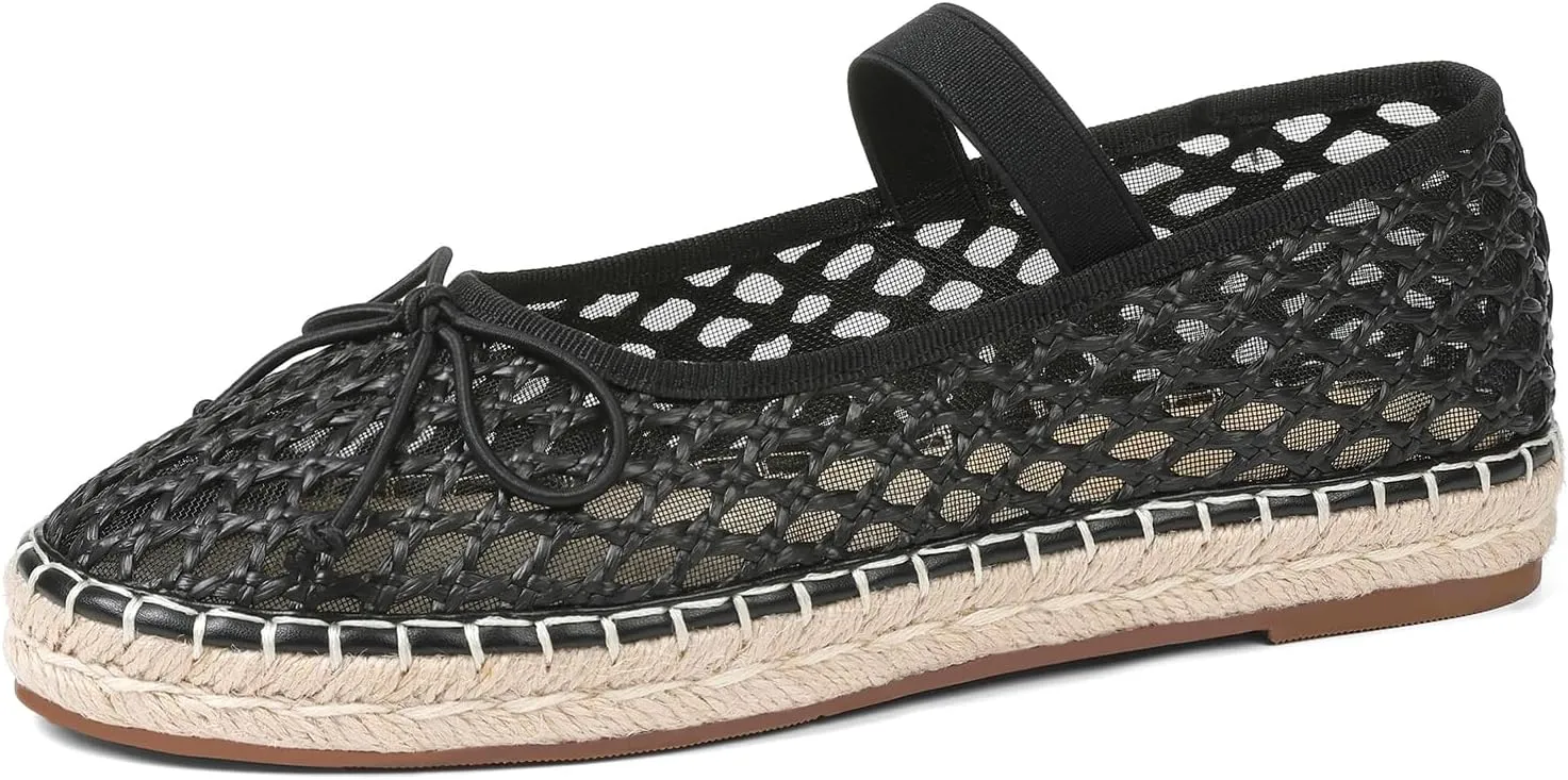 mikarka Flats for Women: Woven Ballet Flats Shoes for Women - Knot Espadrilles Round Toe Mary Jane Flats Loafers, Inspired by Raffia