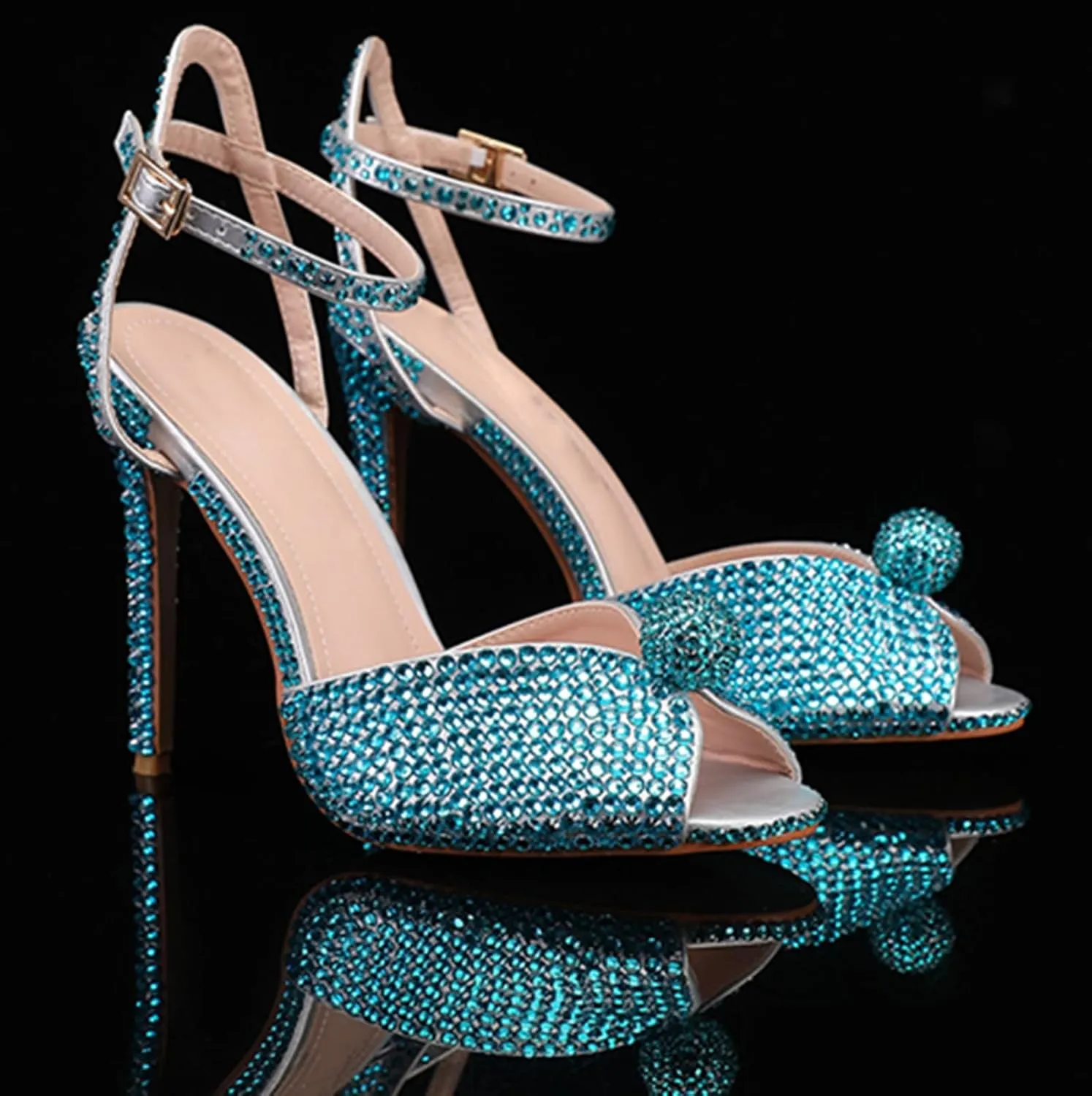 Minishion Slingback High Heel Wedding Shoes for Women with Crystals Fashion Evening Party Sandals
