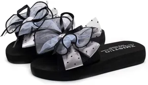 MIOKE Women's Bowknot Flat Platform Slide Sandals Fashion Bohemia Comfort Anti-Slip Summer Beach Sandals