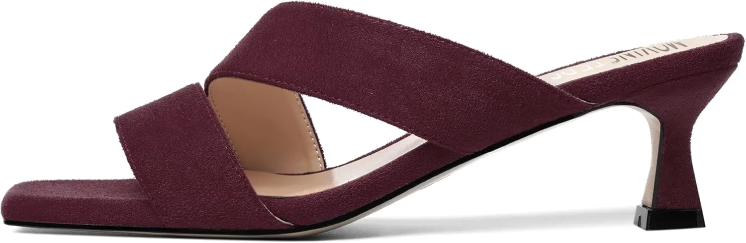 MOVINSTEPS Womens Indoor Slip On Dress Solid Suede Square Toe Kitten Low Heel Sandals 2 Inch