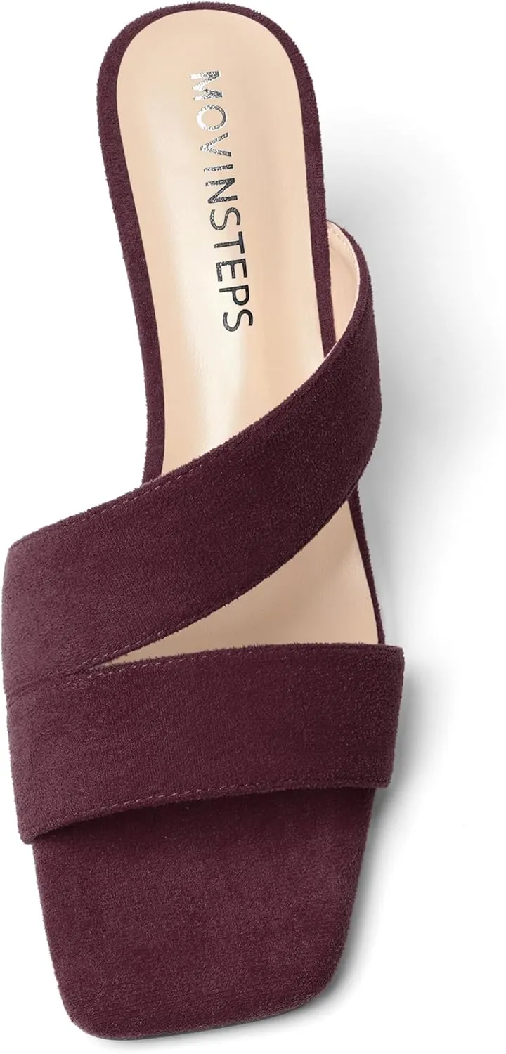 MOVINSTEPS Womens Indoor Slip On Dress Solid Suede Square Toe Kitten Low Heel Sandals 2 Inch