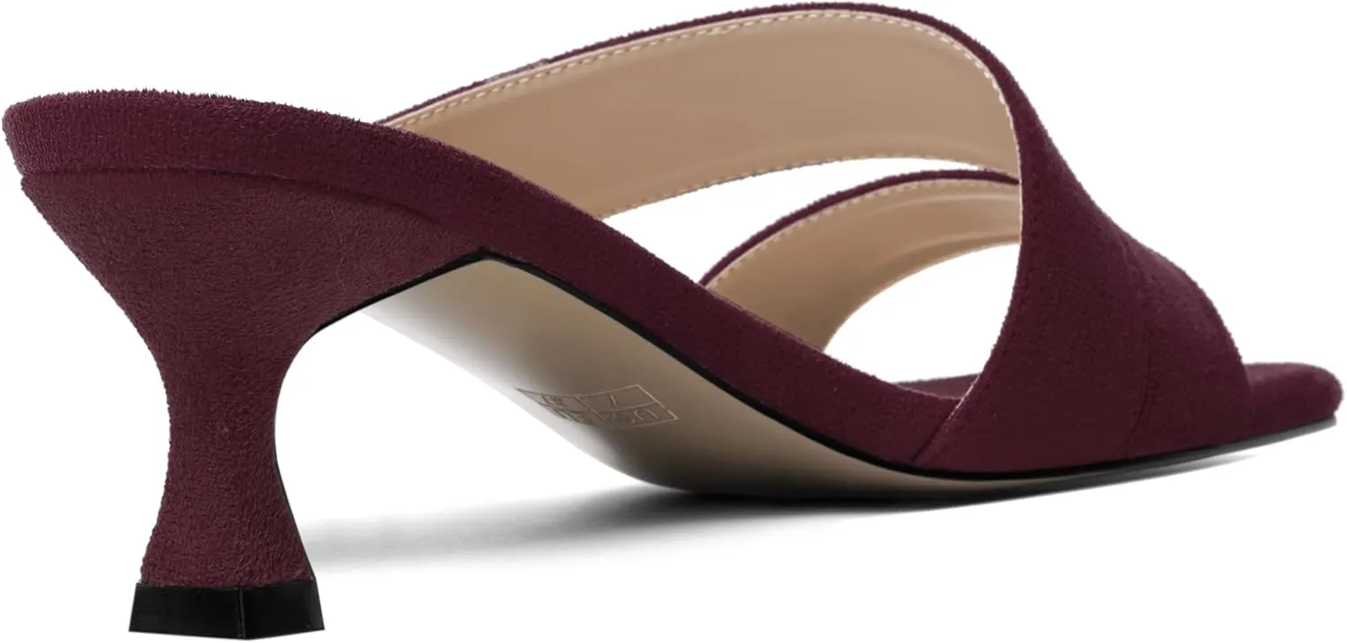 MOVINSTEPS Womens Indoor Slip On Dress Solid Suede Square Toe Kitten Low Heel Sandals 2 Inch