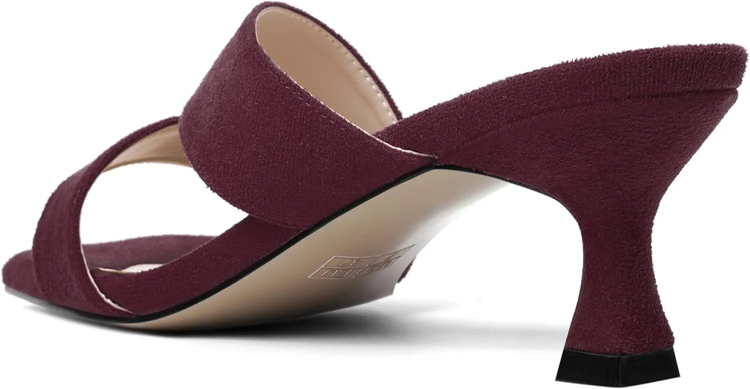 MOVINSTEPS Womens Indoor Slip On Dress Solid Suede Square Toe Kitten Low Heel Sandals 2 Inch