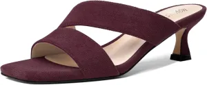 MOVINSTEPS Womens Indoor Slip On Dress Solid Suede Square Toe Kitten Low Heel Sandals 2 Inch