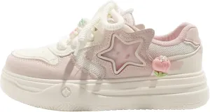 Muted Color Block Star Chunky Y2K Sneakers Women's Thick Sole Retro Pastel Skate Shoes Cute Casual Streetwear Footwear