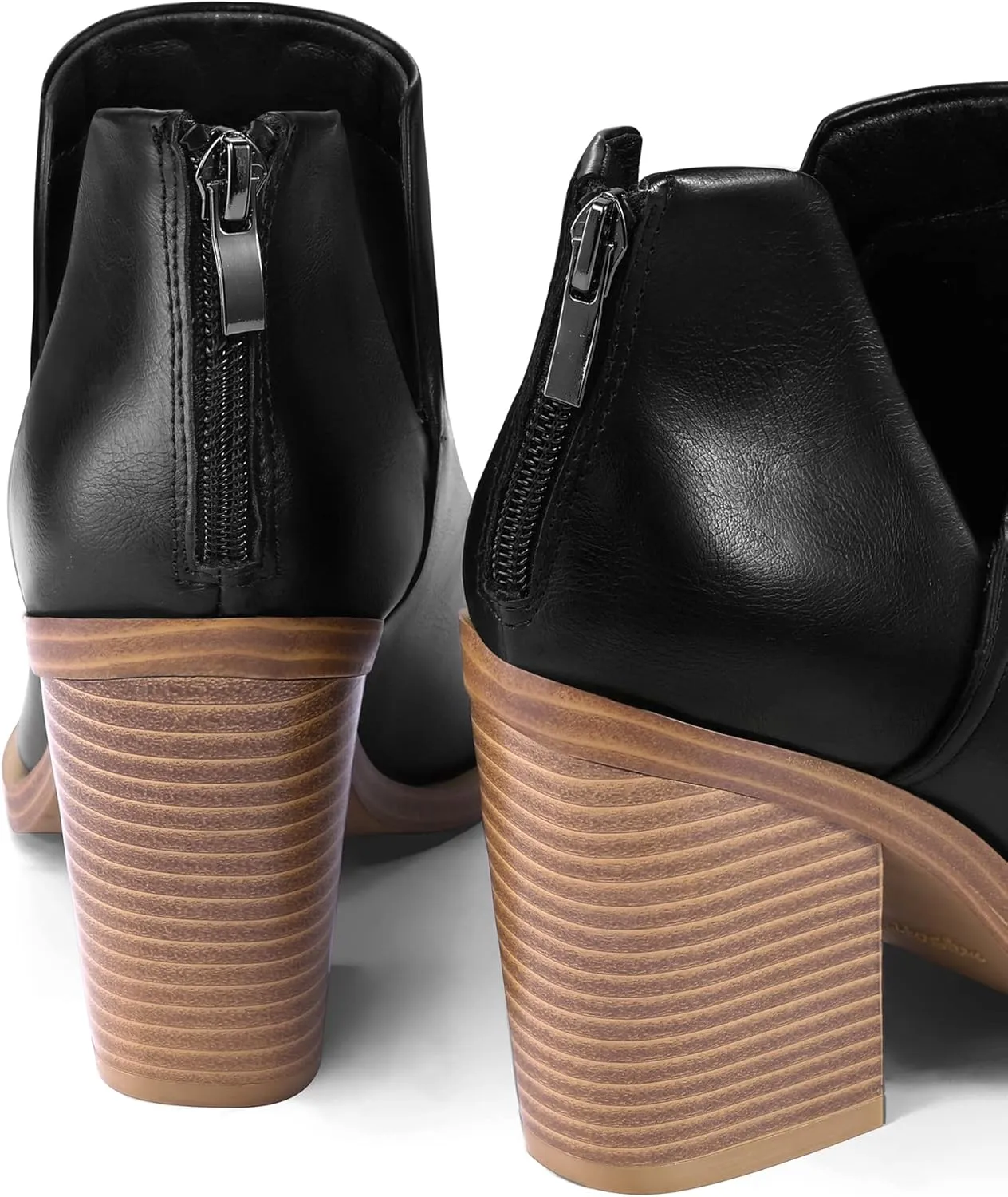 mysoft Women's Ankle Boots Slip on Cutout Pointed Toe Chunky Stacked Mid Heel Booties