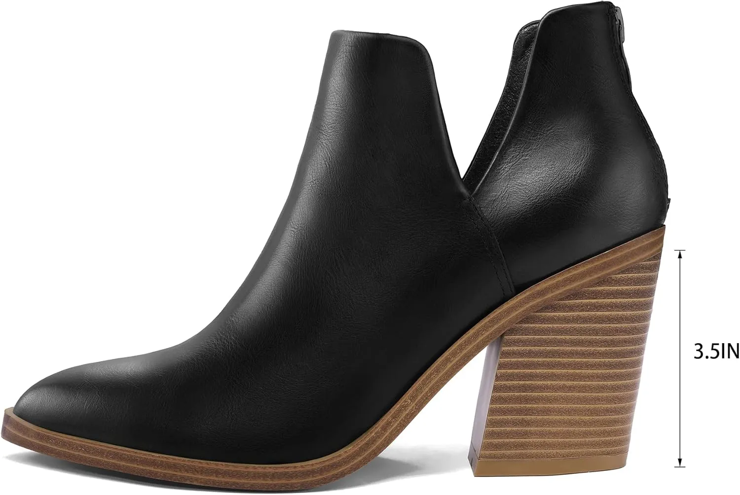 mysoft Women's Ankle Boots Slip on Cutout Pointed Toe Chunky Stacked Mid Heel Booties