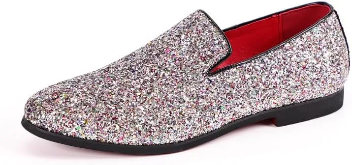 New Mens Loafers Shoe Pointed Toe Shiny PU Leather Smoking Shoes Slip Resistant Flat Heel Flexible Fashion Slip-on