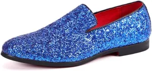 New Mens Loafers Shoe Pointed Toe Shiny PU Leather Smoking Shoes Slip Resistant Flat Heel Flexible Fashion Slip-on