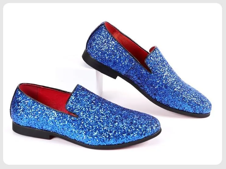 New Mens Loafers Shoe Pointed Toe Shiny PU Leather Smoking Shoes Slip Resistant Flat Heel Flexible Fashion Slip-on