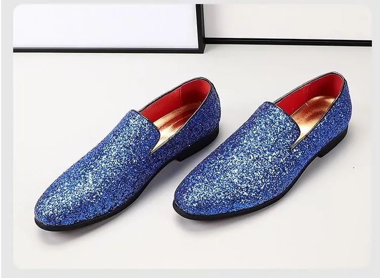 New Mens Loafers Shoe Pointed Toe Shiny PU Leather Smoking Shoes Slip Resistant Flat Heel Flexible Fashion Slip-on