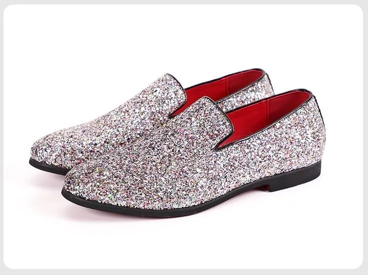 New Mens Loafers Shoe Pointed Toe Shiny PU Leather Smoking Shoes Slip Resistant Flat Heel Flexible Fashion Slip-on