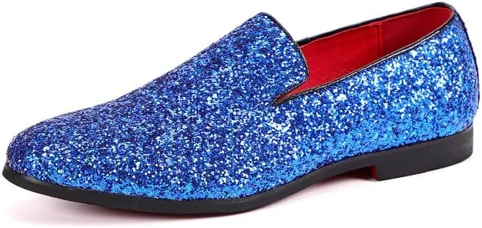 New Mens Loafers Shoe Pointed Toe Shiny PU Leather Smoking Shoes Slip Resistant Flat Heel Flexible Fashion Slip-on