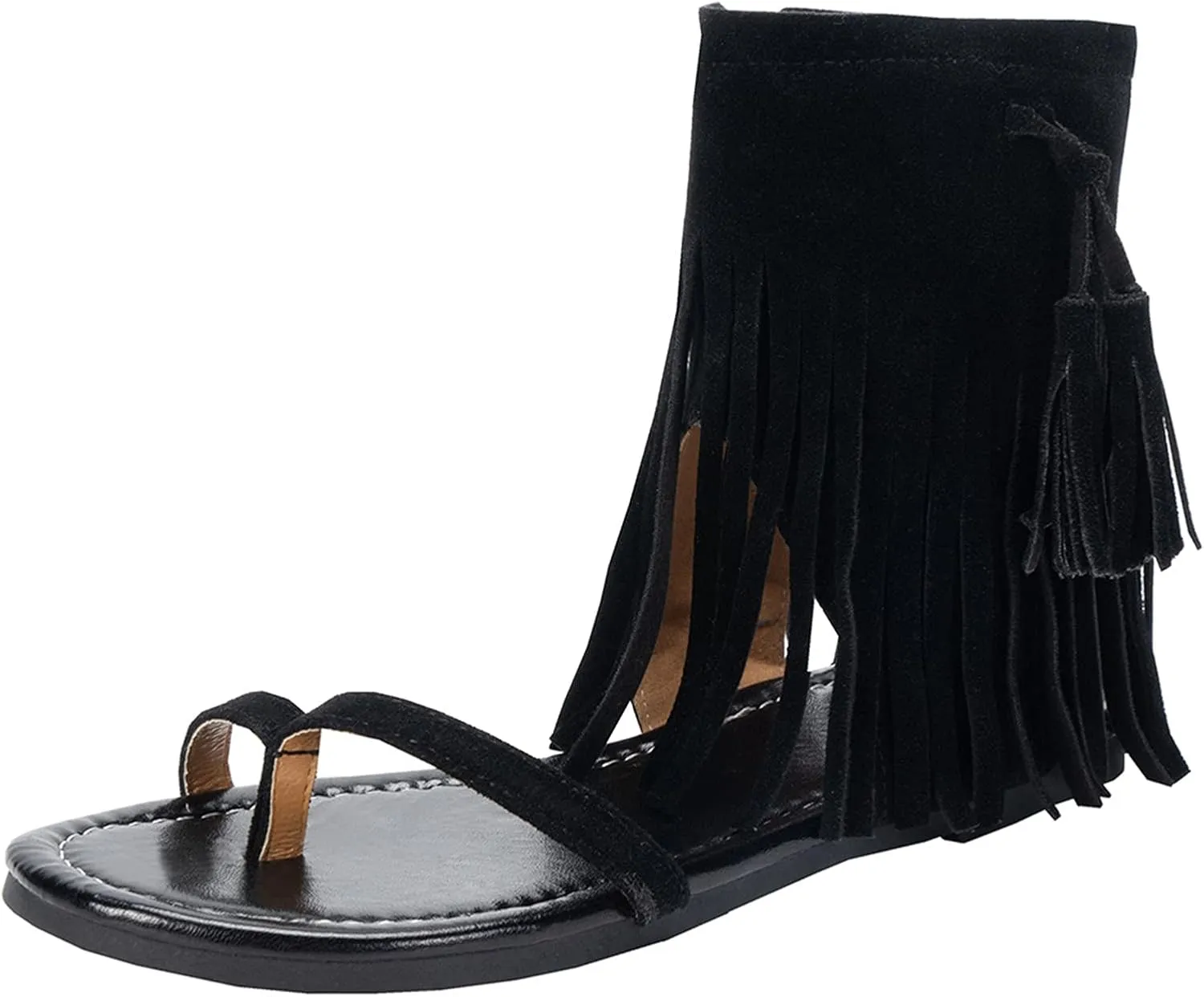 Nyybw Sandals for Women Casual, Gladiator Fringe Thong Flat Sandals Retro Bohemian Sexy Beach Boots Tassel Hollow Out Shoes