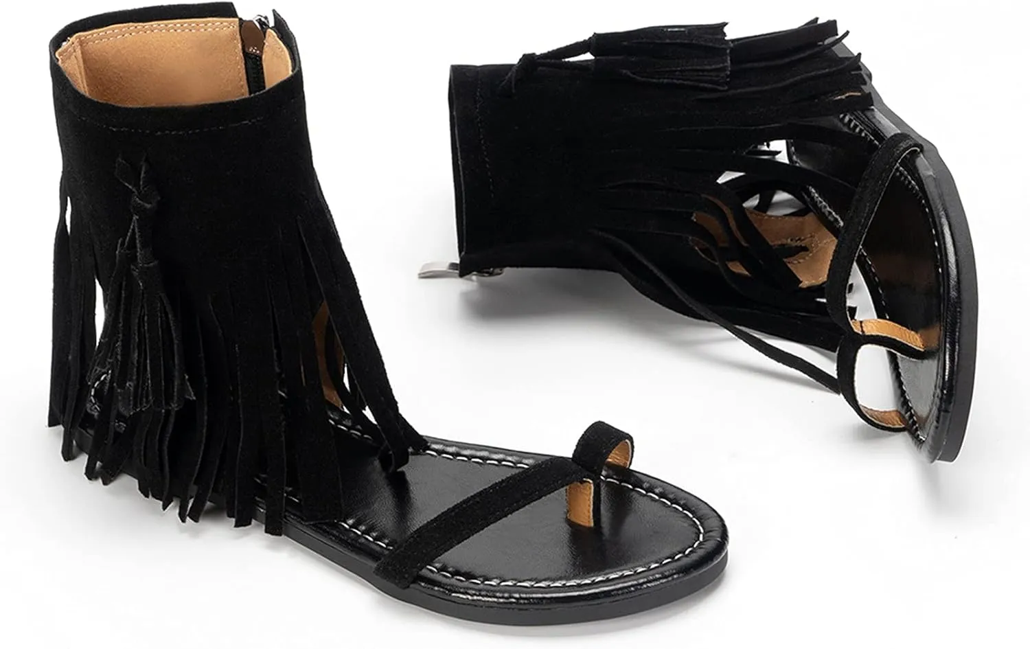 Nyybw Sandals for Women Casual, Gladiator Fringe Thong Flat Sandals Retro Bohemian Sexy Beach Boots Tassel Hollow Out Shoes