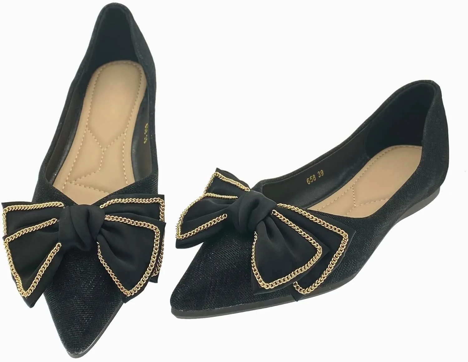 ODORHEISAYO Women Flats Pointed Toe Dressy Crystals Shoes Cute Bowknot Ballet Flats Comfort Light Weight Loafers Slip-ons Sandals