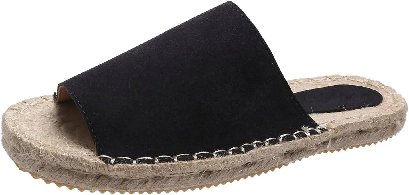oiangi Espadrille Sandals for Women Flats Summer Casual Open Toe Slip On Slipper Lightweight Comfortable Handmade Sandals Outdoor Non-Slip Ladies Shoes