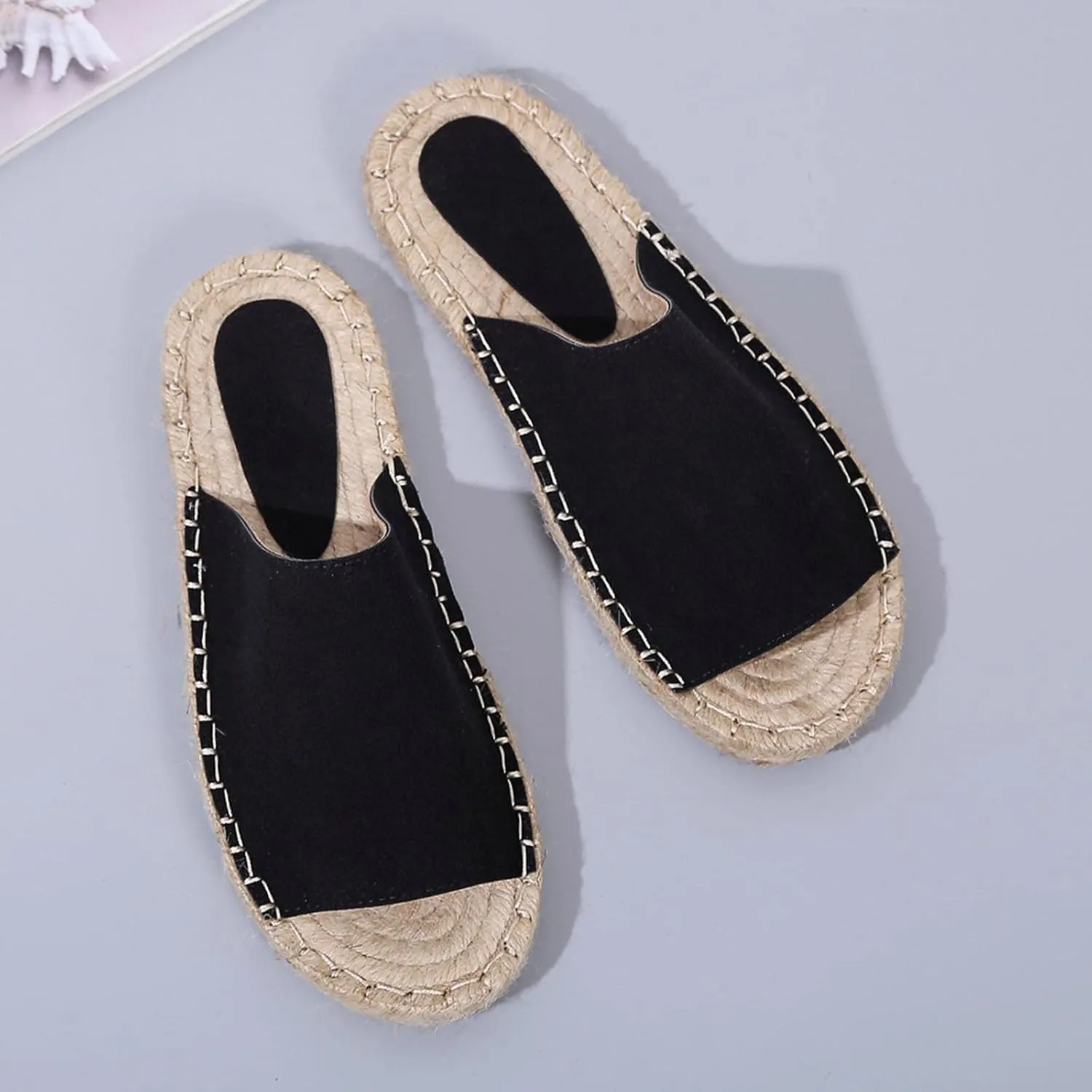 oiangi Espadrille Sandals for Women Flats Summer Casual Open Toe Slip On Slipper Lightweight Comfortable Handmade Sandals Outdoor Non-Slip Ladies Shoes