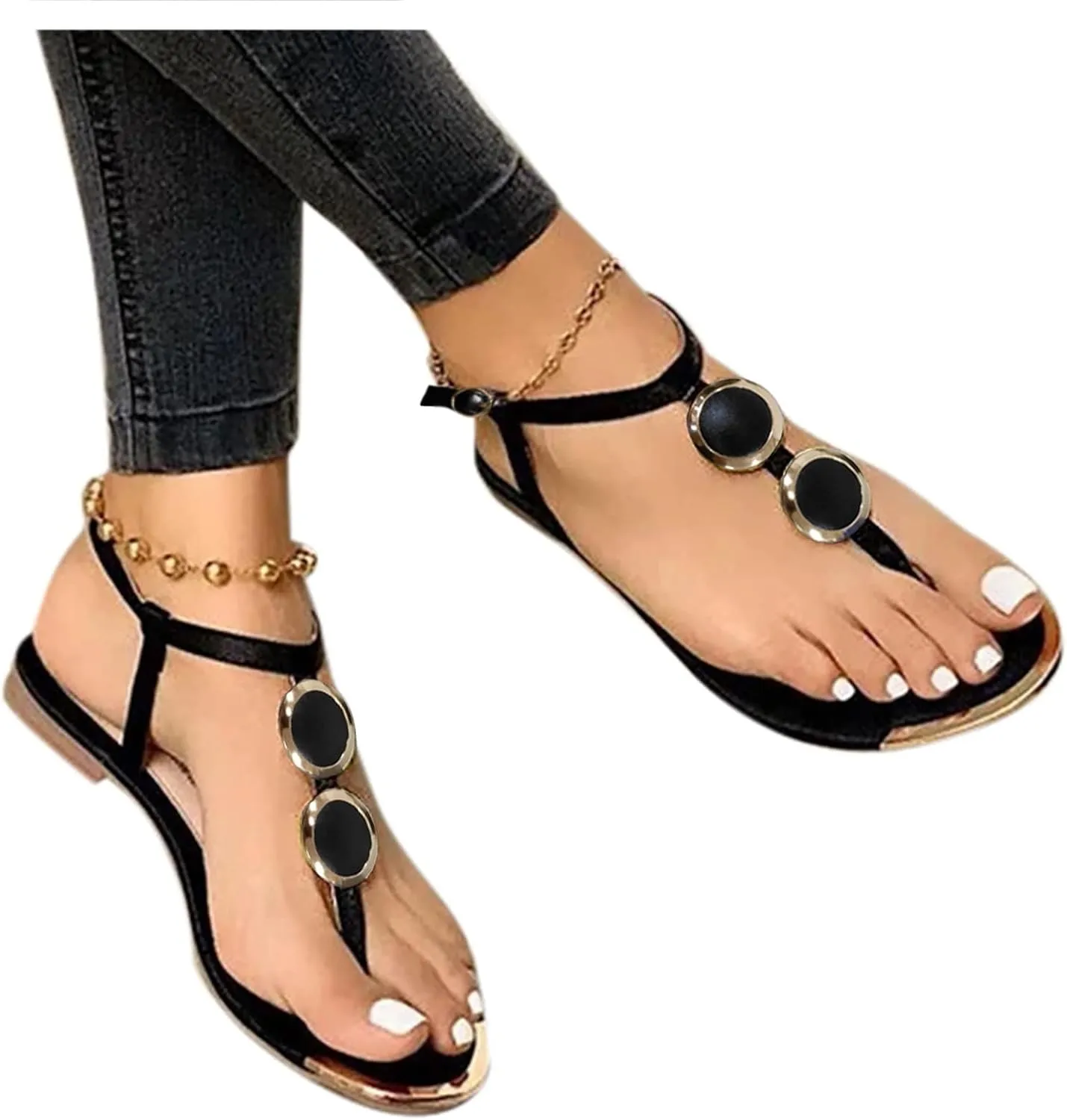 oiangi Flat Sandals for Women Summer Fashion Comfy Thong Strap Buckle Clip Toe Slipper Beach Sandalias Trendy Ankle Straps Casual Shoes Flip Flops